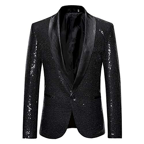 Battnot Herren Anzug Slim Fit Pailletten Blazer, Männer Sequin Mantel für Geschäft Hochzeit Party Business Casual Eine Knöpfe Jacke Suit Regular Fit Mens Fashion Top Coat Outwear S-2XL Stilvolle Bluse