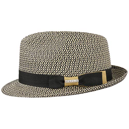 Stetson Contrast Colour Toyo Trilby Hut – Fedora aus Stroh (Toyo) – Sonnenhut Damen/Herren – Strandhut mit UV-Schutz 40 – Strohhut Frühjahr/Sommer – Sommerhut schwarz-weiß L (58-59 cm)