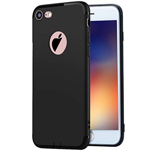 MADIBA Hülle kompatibel mit iPhone 8 / iPhone 7 Schwarz Silikon Case Slim Black Design (Ultra Dünn), Bumper Cover Premium Handyhülle