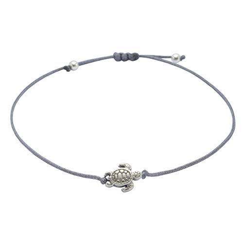Armband Schildkröte Silber Grau – Größenverstellbar, Makramee Armbändchen