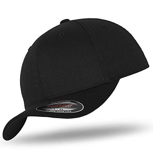 Original FLEXFIT Basecap Baseball Cap Kappe Wooly Combed black / black -XS/S