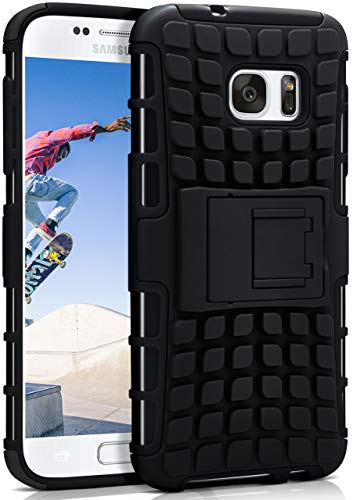 OneFlow® Outdoor Back-Cover aus Silikon + Kunststoff [Double-Layer] passend für Samsung Galaxy S7 | Extrem widerstandsfähiger 360° Schutz, Schwarz