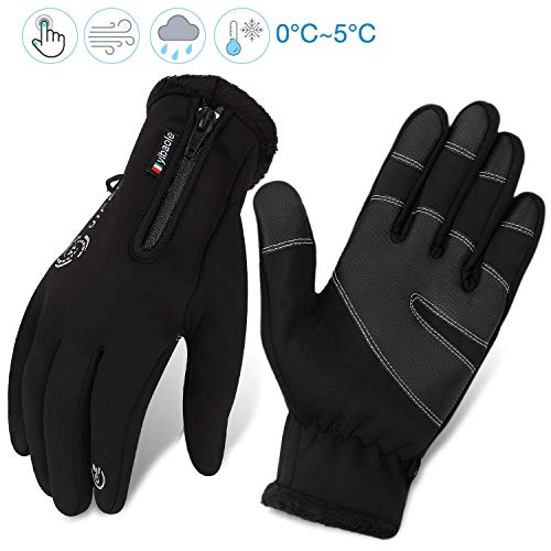 Fahrradhandschuhe männer winter wasserdicht Fahrrad Handschuhe Herren Damen Touchscreen Handschuhe Outdoor Winddichte Trainingshandschuhe-vollfinger Cycling Sporthandschuhe mit zip|Radsport Laufen