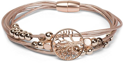 styleBREAKER Armband mit feinen Bändern, Lebensbaum Anhänger und Schmuckperlen, Magnetverschluss, Armschmuck, Schmuck, Damen 05040135, Farbe:Rosegold