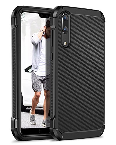 BENTOBEN Huawei P20 Hülle, Huawei P20 Hülle Carbon, Huawei P20 Schutzhülle stoßfest Hybrid TPU PC Cover Carbon Fiber Handyhülle für Huawei P20 Schwarz