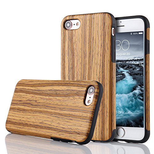 LCHULLE Kompatibel mit iPhone 7/8 (4.7 Zoll), Premium Handmade [Echtes Holz Rücken Flexibel] TPU Silikon Ultra Slim Back Schutzhülle-Teakholz