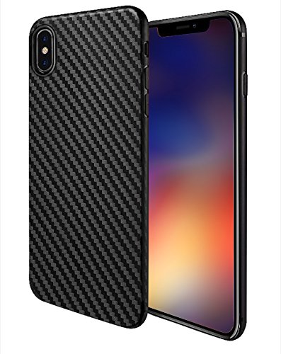 MADIBA Hülle kompatibel mit iPhone X Hülle, iPhone XS Carbon Case Design Black (Ultra Dünn) [FederLeicht] Bumper Cover Silikon Handyhülle