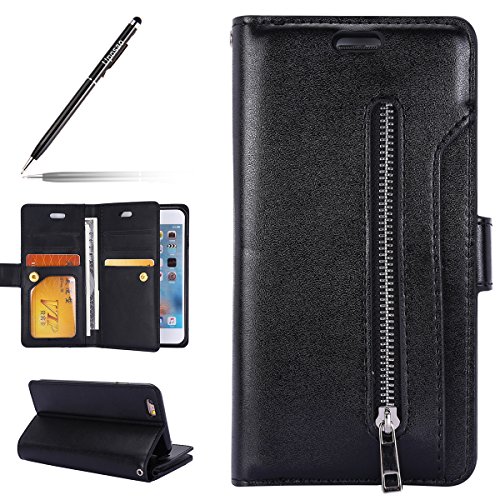 Uposao Kompatibel mit für iPhone 6S Plus 5.5 Ledertasche Männer Handy Hüllen Flip Case Cover Schutzhülle Brieftasche Ledertasche Wallet Lederhülle Etui Bookstyle Klapphülle Kartenfächer,Schwarz