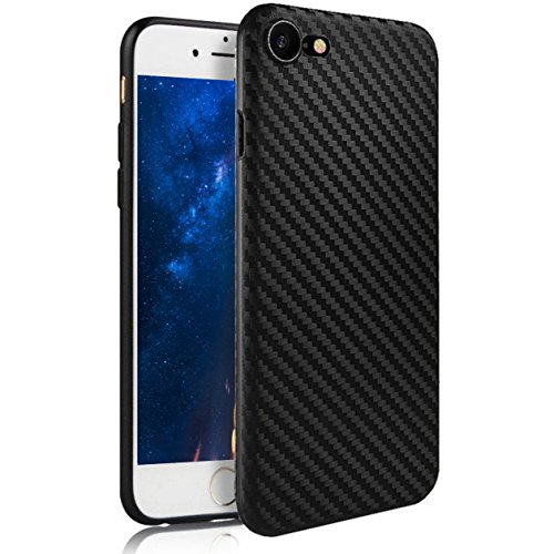 MADIBA Hülle kompatibel mit iPhone 8 / iPhone 7 Carbon Design (Ultra Dünn) [FederLeicht] Handyhülle Bumper Cover Schutz Silikon Black Schwarz