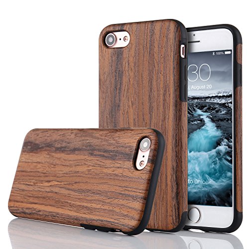 LCHULLE Kompatibel mit iPhone 7/8 (4.7 Zoll), Premium Handmade [Echtes Holz Rücken Flexibel] TPU Silikon Ultra Slim Back Schutzhülle-Lila Sandelholz