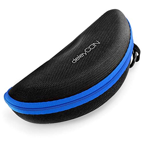 deleyCON Brillenetui Hardcase Hartschalen Etui Brillentasche Brillenbox Hardcover Tasche Brillen Lesebrillen Sonnenbrillen Brillenputztuch – Schwarz Blau