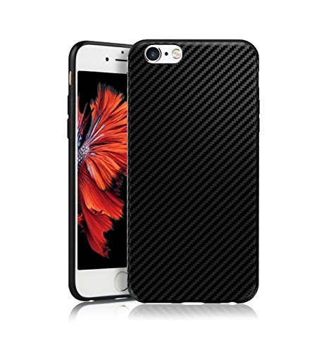 MADIBA Hülle kompatibel mit iPhone 6 Plus Carbon Case Design Schwarz Black (Ultra Dünn) [FederLeicht] Handyhülle Bumper Cover Schutz Silikon