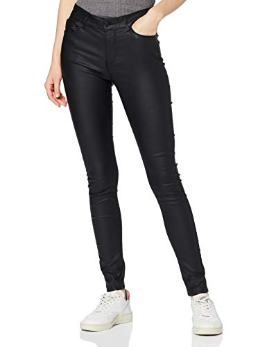 VERO MODA Damen Vmseven NW SS Smooth Coated Pants NOOS Hose, Schwarz (Black Detail:Coated), 36 /L30 (Herstellergröße: S)