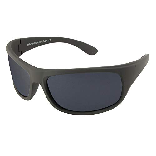 EREBOS Sonnenbrille polarisiert | Cat. 4 besonders dunkel | UV 400 Schutz | Für Extreme Sonne – Berge und Meer | Photophobie | Herren Damen Sport-Sonnenbrille | 24 g (Schwarze Gläser | Graue Tönung)