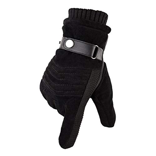 MUCO Winterhandschuhe Herren Warme Handschuhe Plus Velvet Touchscreen Texting Rutschfest Verstellbarer Handgelenkriemen Herrengröße Schwarz und Braun, Glr-01, Einheitsgröße