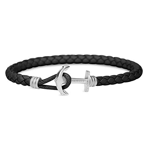 PAUL HEWITT Anker Armband Herren und Damen PHREP Lite – Männer und Frauen Leder Armband (Schwarz), Armband mit Anker Schmuck aus Edelstahl (Silber)