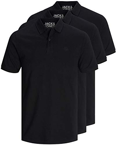 JACK & JONES 3er Pack Herren Poloshirt Slim Fit Kurzarm schwarz weiß blau grau XS S M L XL XXL Einfarbig Gratis Wäschenetz von B46 (3er Pack schwarz, XL)