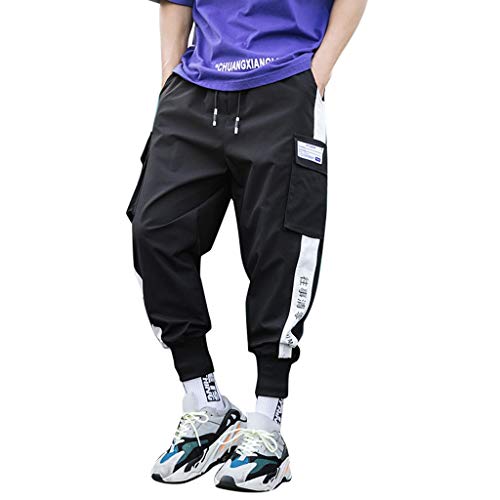 Herren Hosen Sommer Hose Trainingshose Cargo Pants Jogginghose Sweatpants Jogger Freizeit Laufen Streifen Enger Beinabschluss Pants Sports Fitnesshose, Bodybuilding Yoga Sporthose(Schwarz.XXXXXL)