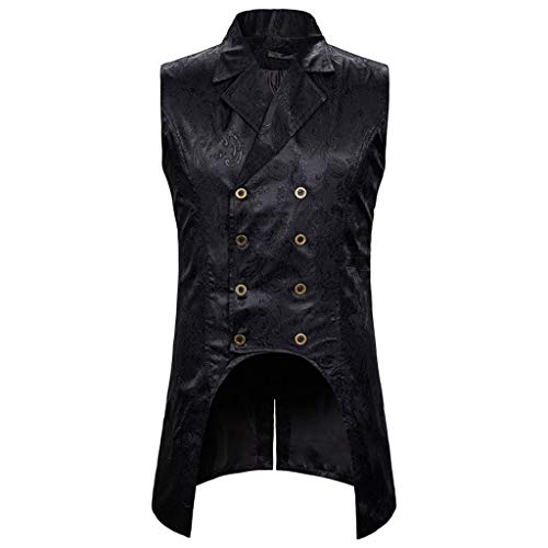 Herren Steampunk Gothic Karneval Zweireiher Waistcoat Weste Vintage Druck Kostüm Weste Viktorianische Anzugweste