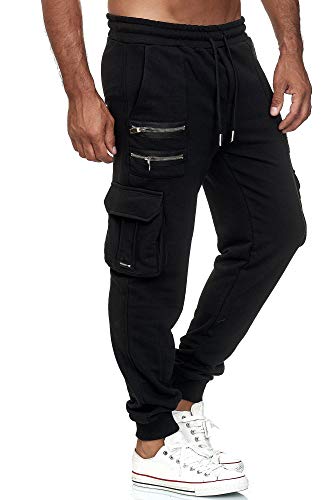 Red Bridge Herren Cargo Jogginghose Jogger Hose Trainingshose Double Zip M4246 Schwarz L