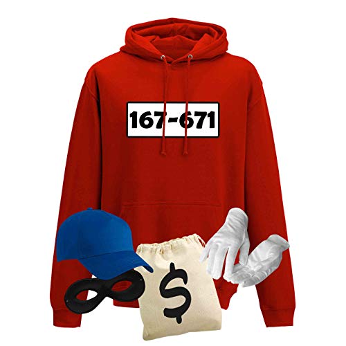 Hoodie Panzerknacker Herren Deluxe+ Kostüm-Set Wunschnummer Karneval JGA XS – 5XL Fasching JGA Party Sitzung, Größe:S, Logo & Set:Standard-Nr./Set deluxe+ (167-761/Hoodie+Cap+Maske+Hands.+Beutel