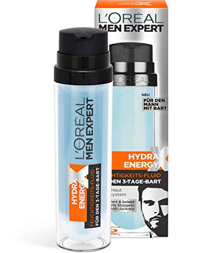 L'Oréal Men Expert Hydra Energy X Feuchtigkeits-Fluid, fürs Gesicht und 3-Tagebart beruhigt Juckreiz und verhindert eingewachsene Barthaare (50 ml)