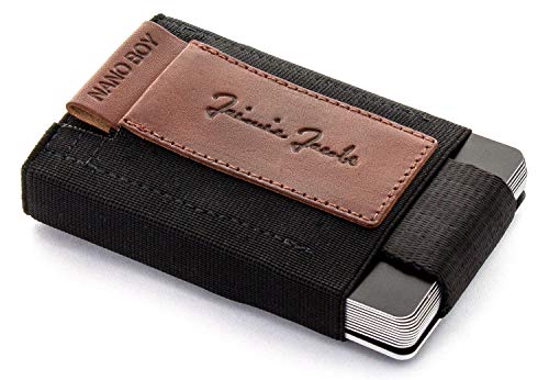 JAIMIE JACOBS Nano Boy Mini Wallet, Mini Geldbörse aus Textil, Kleiner Geldbeutel, Slim Wallet mit Zugband Kartenhalter, Mini-Portmonee, Kartenetui für Herren und Damen (Dunkelbraun)