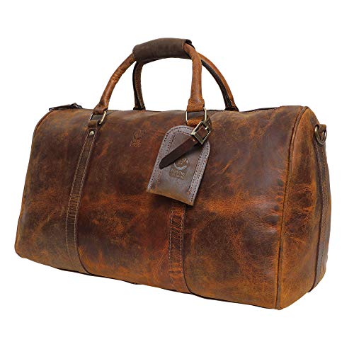 Rustic Town groß Leder Reisetasche – Carry On Vintage Umhängetasche Duffel Bag Weekender Tasche für Herren und Damen (Braun)