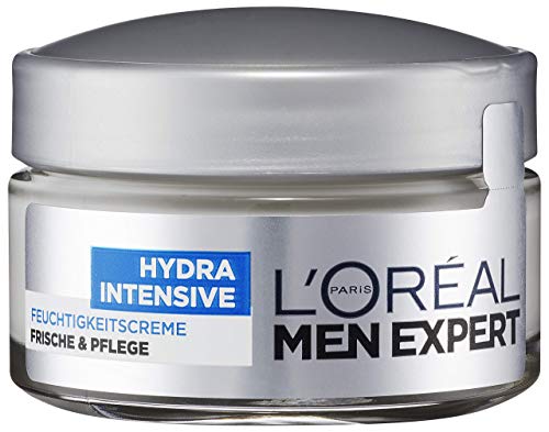 L'Oréal Men Expert Hydra Intensive Feuchtigkeitscreme, Gesichtspflege für sensible Männerhaut zieht schnell und ohne Rückstände ein ohne fetten (50 ml)