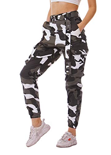 Idgreatim Damen Camouflage Hosen Casual Gym Jogger Military Army Print Sport Jogging Sport Camo Cargo Baumwollhosen Trainingsanzug Größe XS-XXL