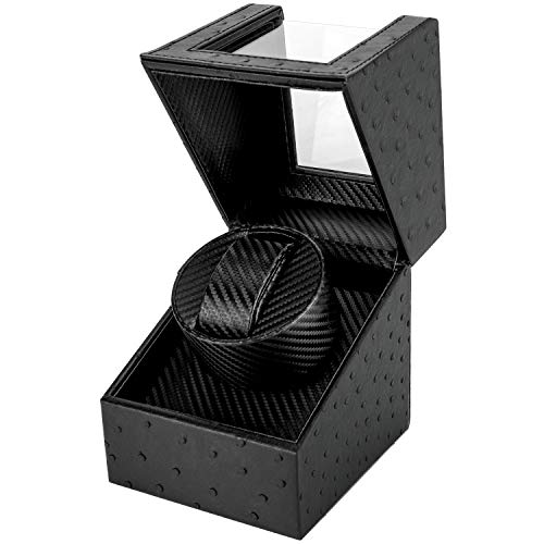 Automatikuhren Uhrenbeweger, Gifort Uhrenbox Watch Winder Mute für Uhren Luxuriöser Uhrenwender Aufbewahrung mit Batteriebetrieb oder Netzteil (Ostrich Grain, Schwarz)