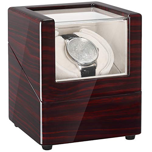 CHIYODA Uhrenbeweger für eine Uhr Watch Winder Automatischer Uhrenbox mit leisem Mabuchi Motor und 12 Rotationsmodi, Batteriebetrieben oder Netzteil, Holz