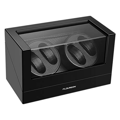 Floureon Uhrenbeweger für 4 Uhren Watch Winder Uhrenvitrine Rectangle Mute Automatische Uhrenbox Laufleise • Sichtfenster • Elegantes Design • Schwarze Samtkissen • Uhrenbeweger für Automatikuhren