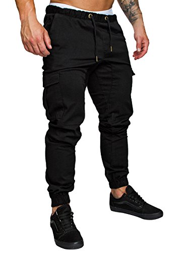 Herren Hose Cargo Chino Jeans Stretch Jogger Sporthose Slim-Fit Freizeithose (Schwarz, M)