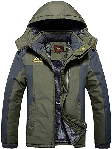 Winterjacken für Herren Warme Fleece-Futter Skijacke Männer Outdoor Funktionsjacke Wasserfeste Winddichte Jacken Atmungsaktiver Arbeits Mantel mit Kapuze Ski Outdoor Armee Grün