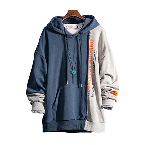 XIAOYAO Herren Kapuzenpullover Long Sleeve Sweatjacke Pullover Hoodie (Blau+Grau, XXL（Höhe:170-180cm Gewicht:65-75kg）)