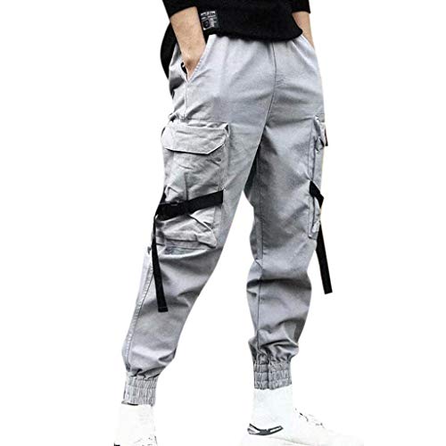 AmyGline Herren Hose Mode Cargo Hose Muti Taschen Bandage CasualSporthosen Harem Hose Männer Freizeithose Chino Hose Sweatpants