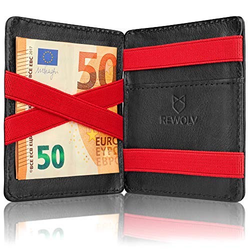 REWOLV® Magic Wallet mit Münzfach – Echtleder Mini Geldbeutel mit RFID Schutz für Damen und Herren + GRATIS Geschenkverpackung (red)