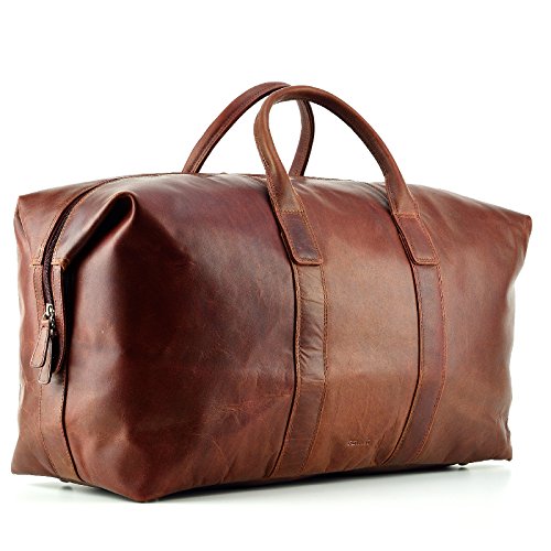 FEYNST Leder Weekender Reisetasche 42l Sporttasche Handgepäck Gross Kurzurlaub 52 x 22 x 37 cm Braun