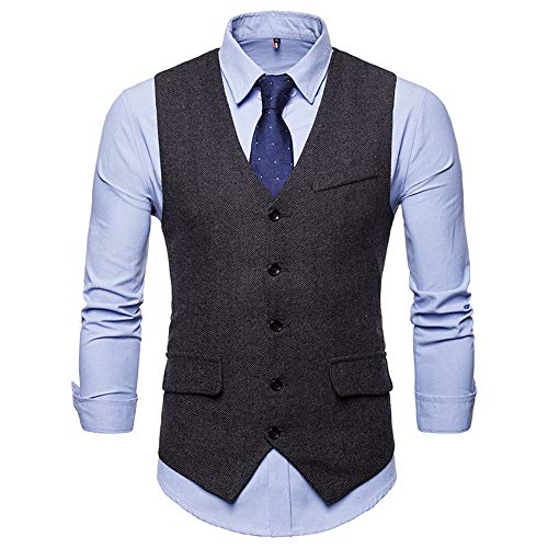 PPangUDing Herren Weste Pure Blazer Ärmellose Anzug Business V-Ausschnit Herrenanzug Einreiher Anzugweste Slim fit Vest Casual Hochzeit Vintage Regular Design Herrenweste (S, Schwarz)