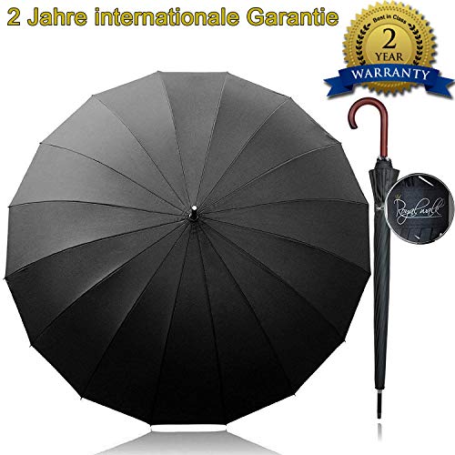 Royal Walk Groß XXL 54 inch Automatik Reise Golf Regenschirm für Damen und Herren Sturmfest Windsicher Leicht Klassisch für 2 Personen Holzgriff Wasserabweisend 16 Rippen Unisex Schwarze 120cm