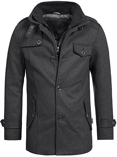 Indicode Herren Brandon Wollmantel Kurzmantel mit Stehkragen | Warmer Wollmantel kurzer Herrenmantel Wintermantel Winterjacke Herrenjacke Jacke Mantel für Männer in Charcoal Mix M