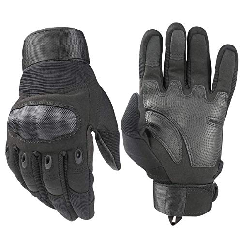 Tactical Handschuhe, Army Military Rubber Hard Knuckle Outdoor Full Finger Touchscreen-Handschuhe für Herren Radfahren Motorrad Jagd Shooting Wandern Camping,Schwarz, Large