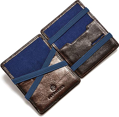 ECHTHIRSCH Geldbeutel Geld-Börse Portemonee Karten-Etui Kredit-Karten Money-Clip RFID-Schutz Slim Canvas Leder-Hülle – Entertainer-Tobacco Navy-Blau