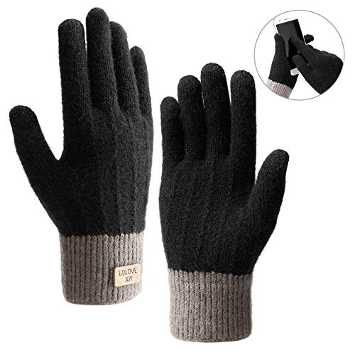 Homealexa Winterhandschuhe Touchscreen Handschuhe Strick Fingerhandschuhe Sport Warm und Winddicht Winterhandschuhe für Skifahren Radfahren und SMS, Geeinget für Damen und Herren (Schwarz)