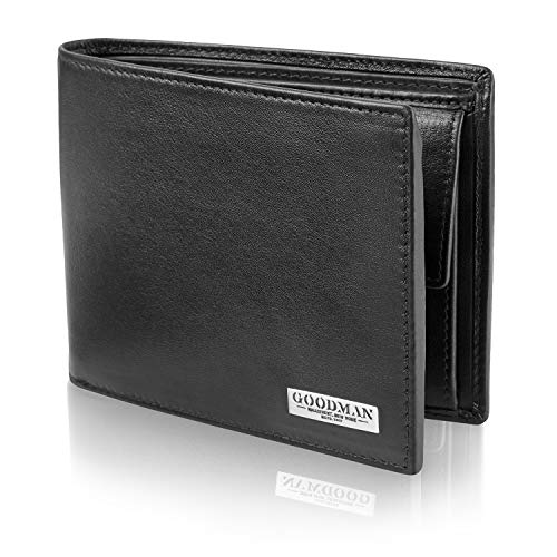 GOODMAN Wallstreet® Geldbeutel Männer Leder mit TÜV RFID-Schutz | Geldbörse Herren Leder Schwarz | Portemonnaie Portmonaise Brieftasche Herrengeldbörse Ledergeldbörse Portmonee Leather Wallet