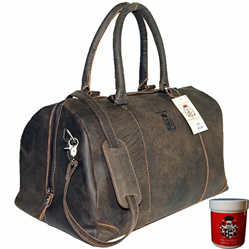 Baron of MALTZAHN Reisetasche Sporttasche London, 49 cm, braun, Leder, L881 + Lederpflege