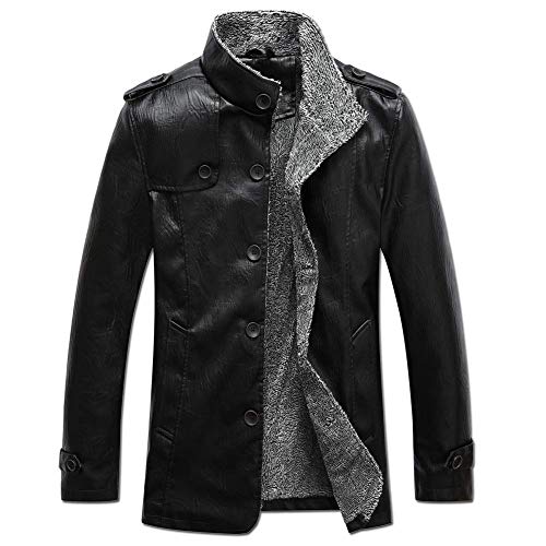 Dicstorets Herren Business Jacke Kunstleder Jacke Slim Fit Wind Mantel Herren Top für Meeting – Schwarz, XL